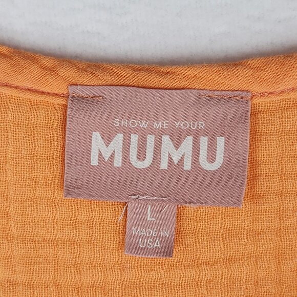 Show Me Your MuMu Kenya Gauze Summer V Neck Beach Dress Size L Orange - Picture 3 of 8